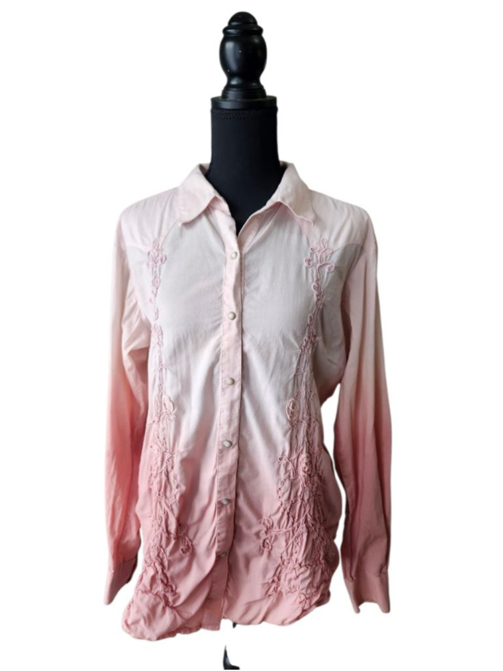 Retro Wrangler Pink Ombre Embroidered Button Down Shirt L - Picture 1 of 6